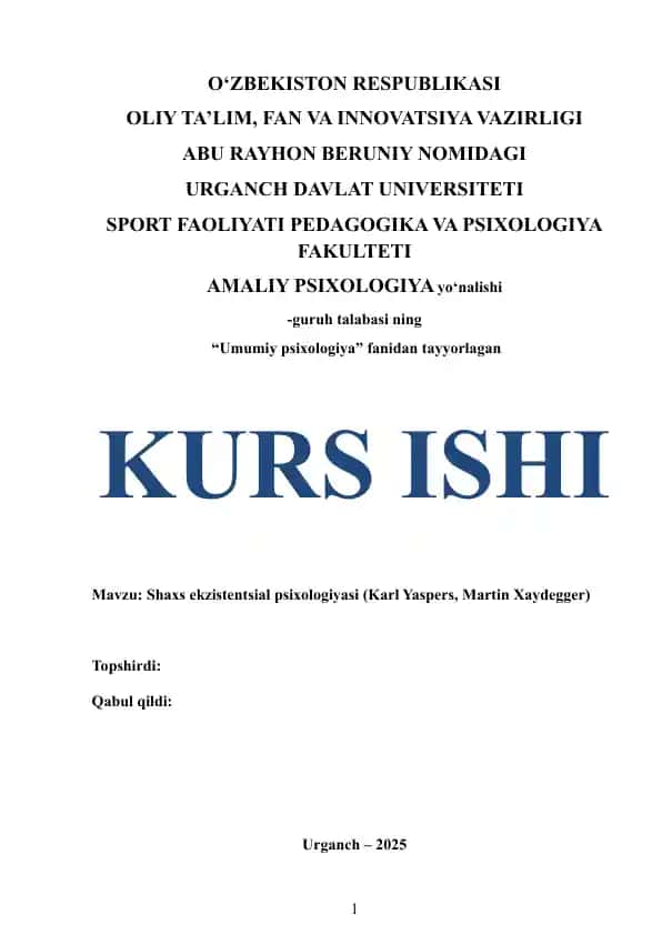 Shaxs ekzistentsial psixologiyasi (Karl Yaspers, Martin Xaydegger)