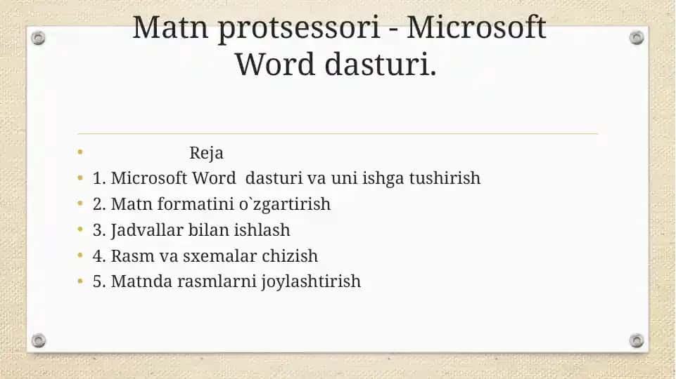 Matn protsеssori - Microsoft Word dasturi.