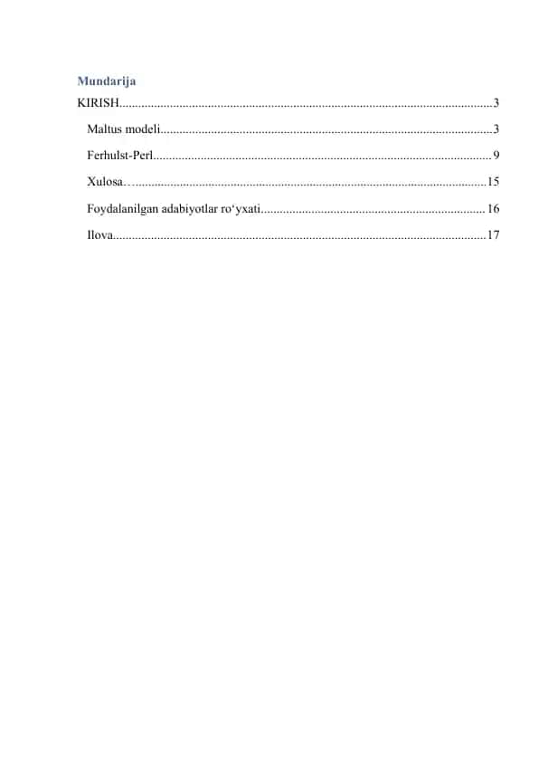Populyatsiya modellari, Maltus modeli, Ferhulst-perl modeli