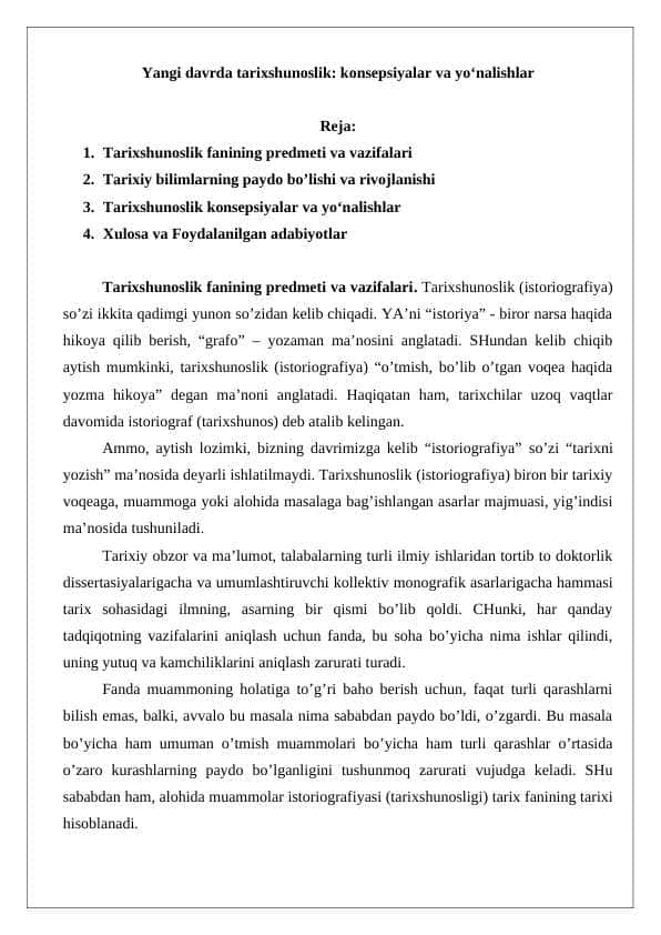 Yangi davrda tarixshunoslik konsepsiyalar va yo‘nalishlar 24