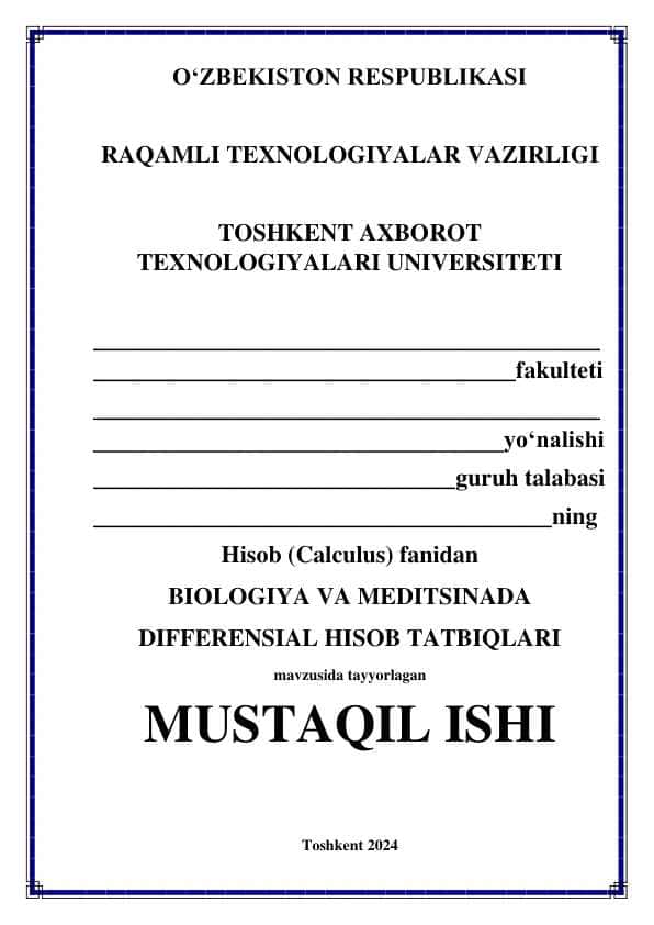 BIOLOGIYA VA MEDITSINADA DIFFERENSIAL HISOB TATBIQLARI