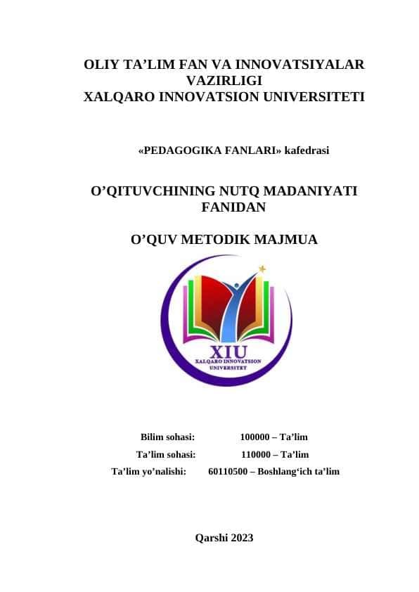 O’QITUVCHINING NUTQ MADANIYATI
FANIDAN