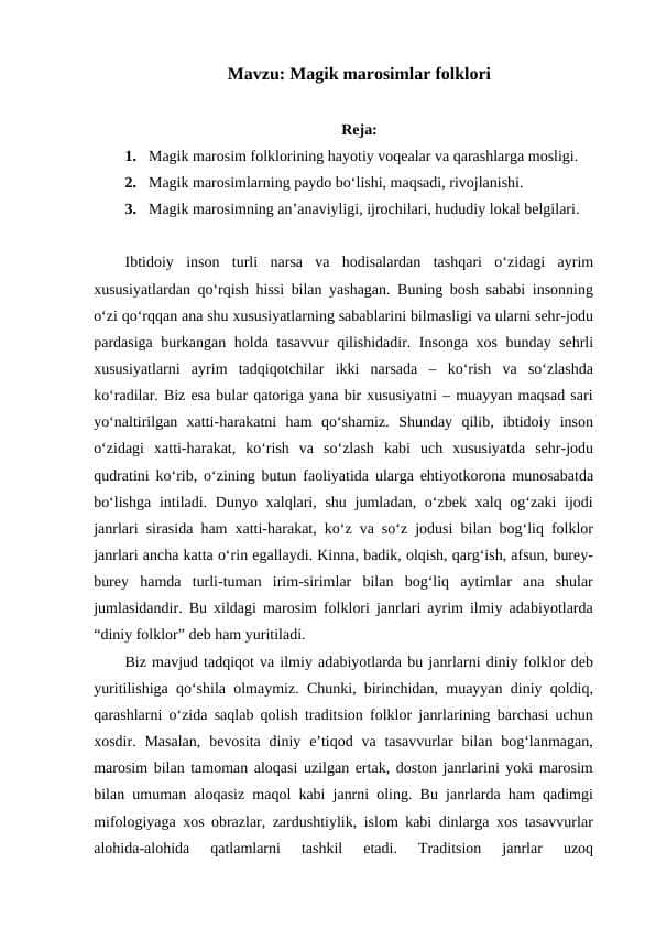 Magik marosimlar folklori