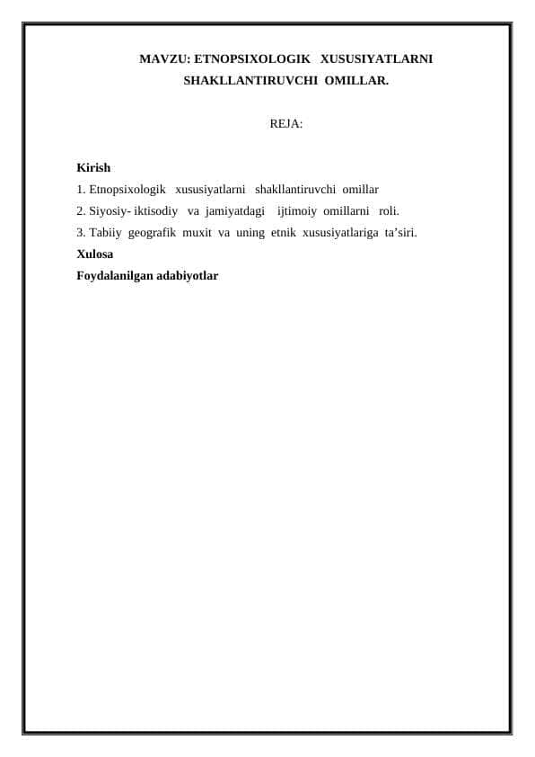 Etnopsixologik xususiyatlarni shakllantiruvchi omillar