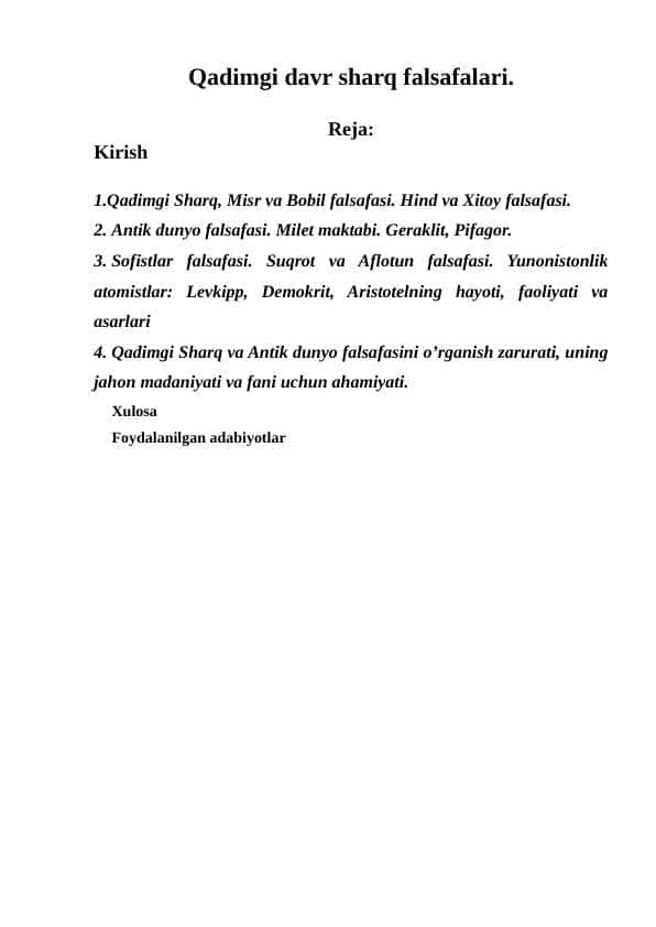 Qadimgi davr sharq falsafalari.