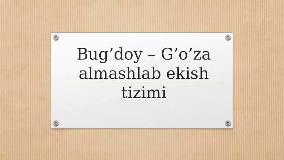 Bug’doy – G’o’za almashlab ekish tizimi