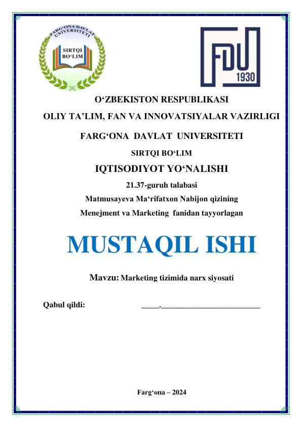 Marketing tizimida narx siyosati