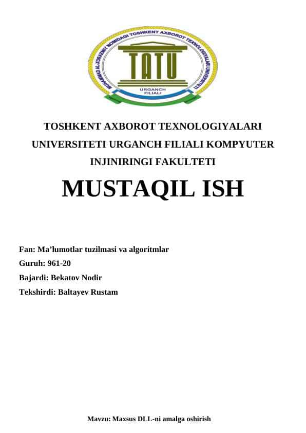 Maxsus DLL-ni amalga oshirish