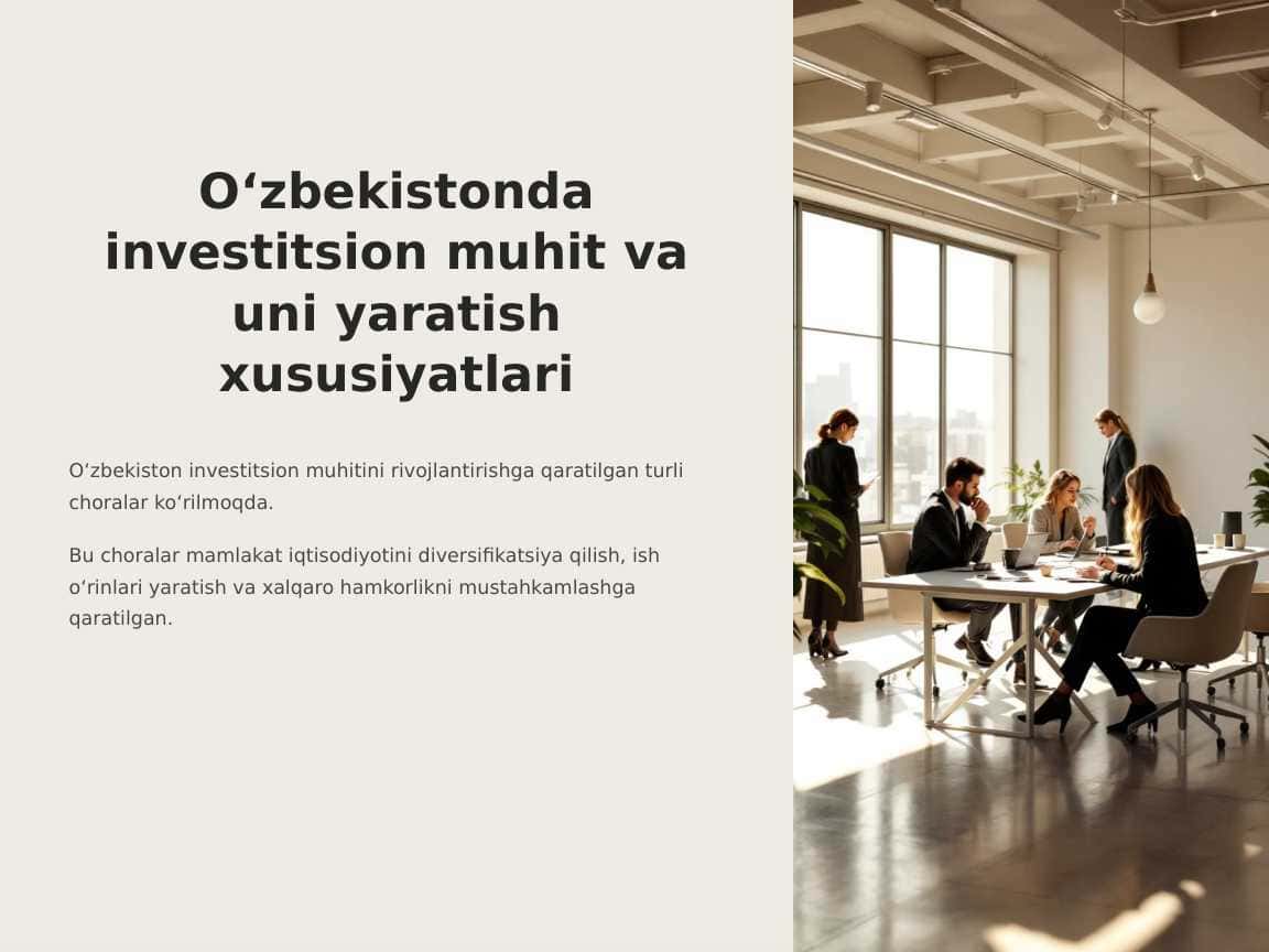 O‘zbekistonda investitsion muhit va uni yaratish xususiyatlari