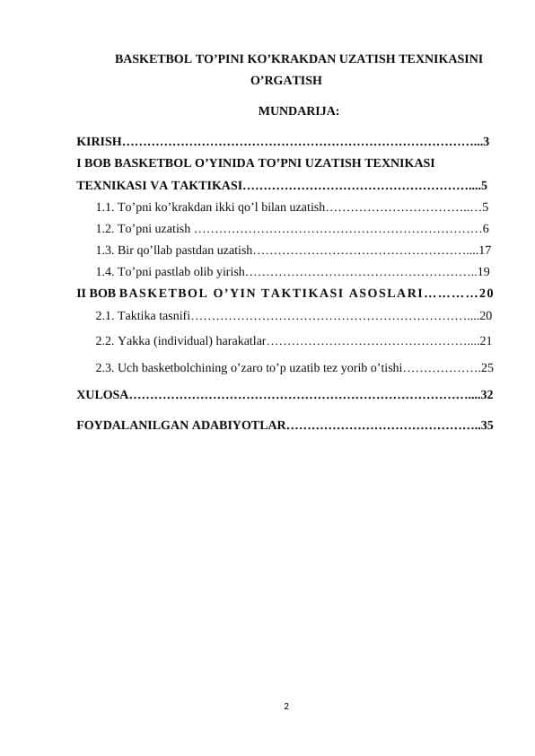 BASKETBOL TO’PINI KO’KRAKDAN UZATISH TEXNIKASINI O’RGATISH