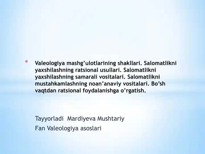 Valeologiya Asoslari