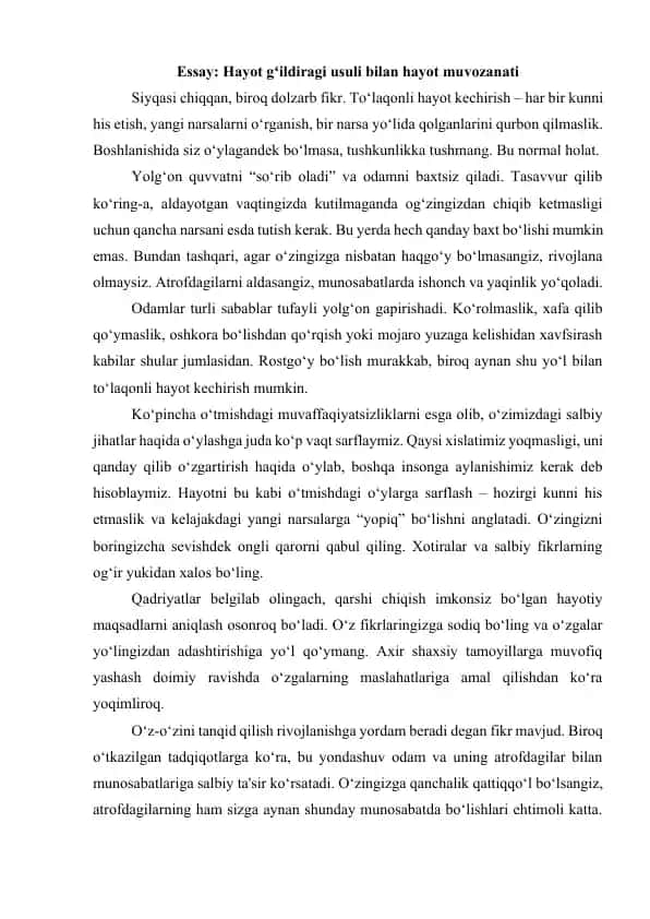 Hayot gʻildiragi usuli bilan hayot muvozanati