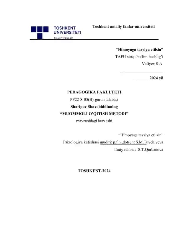 muommoli o'qitish texnologiyasi