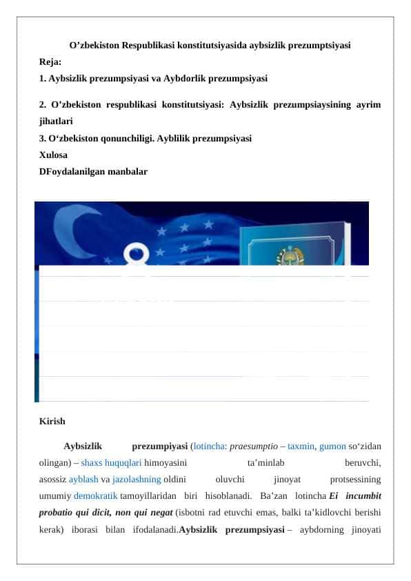 O’zbekiston Respublikasi konstitutsiyasida aybsizlik prezumptsiyasi 24
