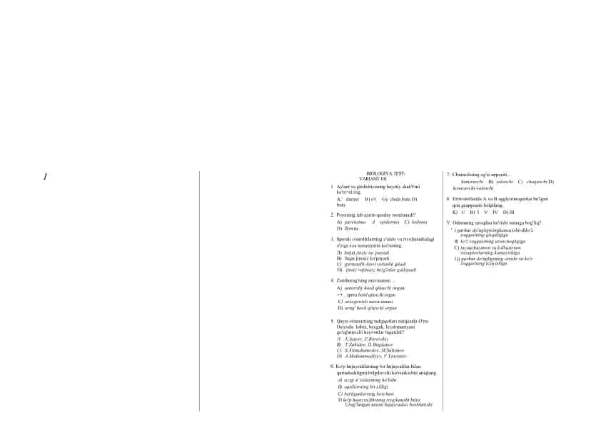 BIOLOGIYA TEST-VARIANT