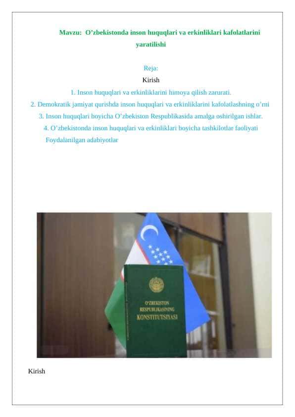 O’zbekistonda inson huquqlari va erkinliklari kafolatining yaratilishi