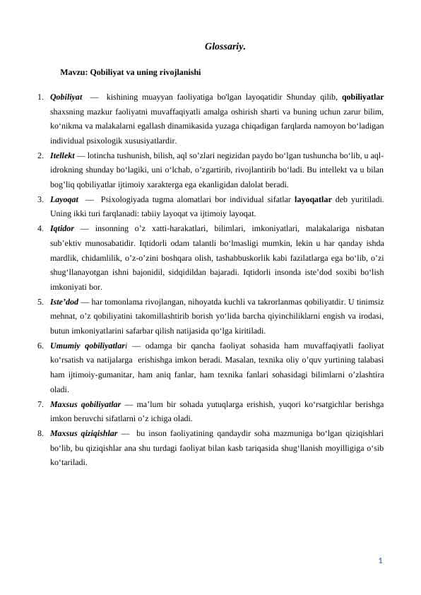Qobiliyat va uning rivojlanishi