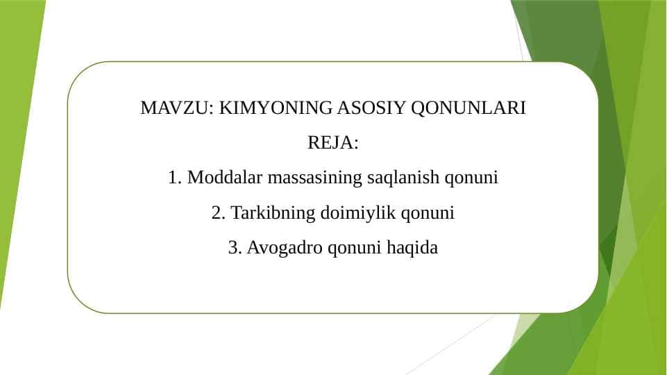 KIMYONING ASOSIY QONUNLARI