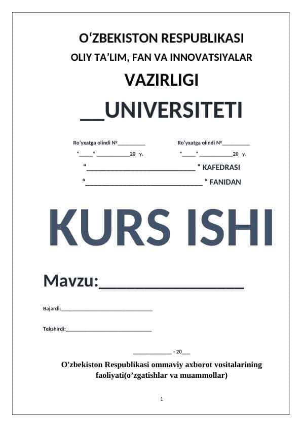O'zbekiston Respublikasi ommaviy axborot vositalarining faoliyati(o’zgatishlar va muammollar)