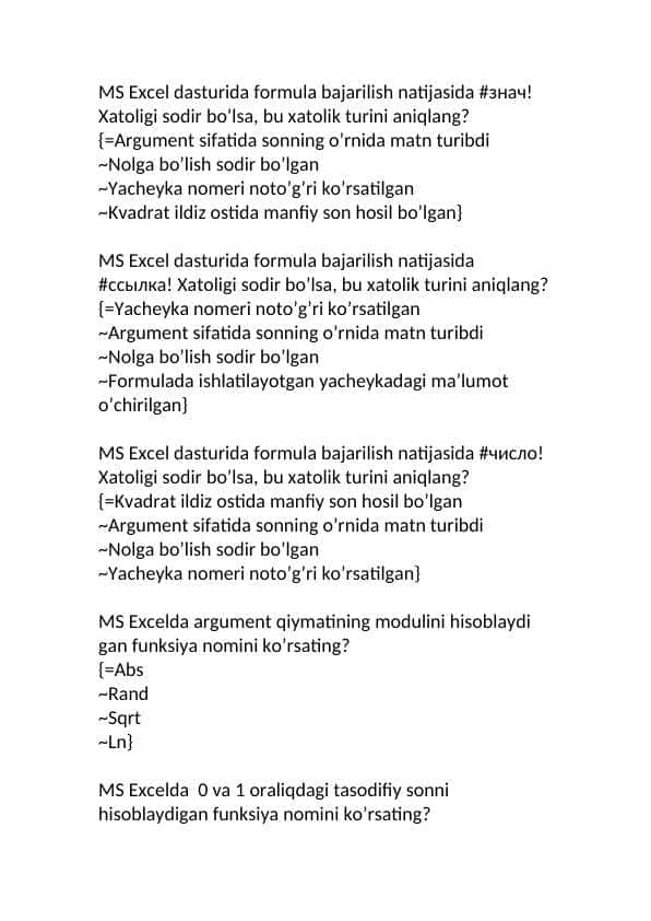 Iqtisodiyotda informatsion kommunikatsion texnologiyalar testlar