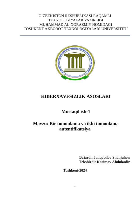 Bir tomonlama va ikki tomonlama autentifikatsiya.
