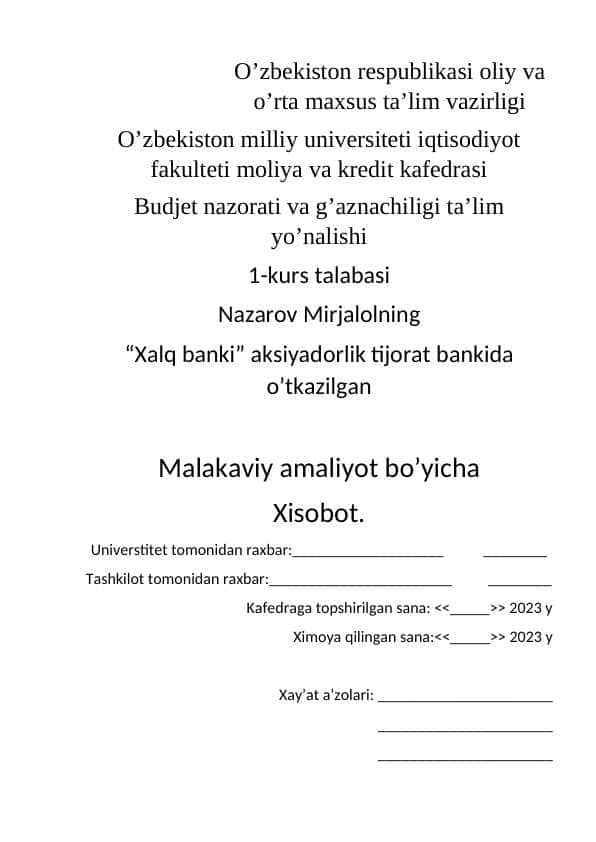 Amaliyot hisobot Xalq banki