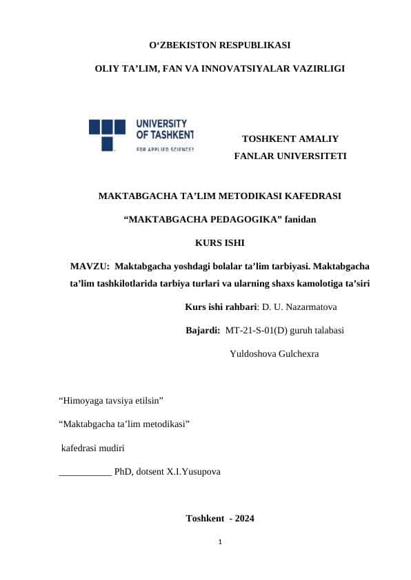 Maktabgacha yoshdagi bolalar ta'lim tarbiyasi