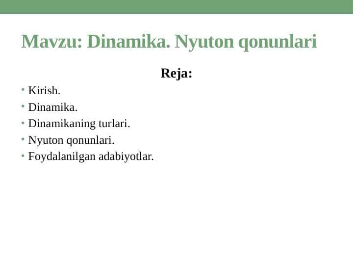 Dinamika. Nyuton qonunlari