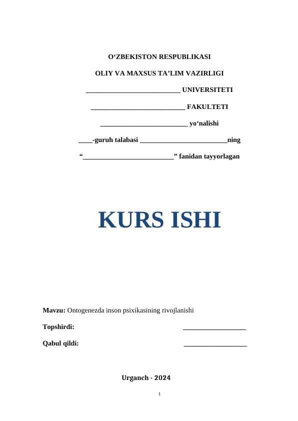 Ontogenezda inson psixikasining rivojlanishi