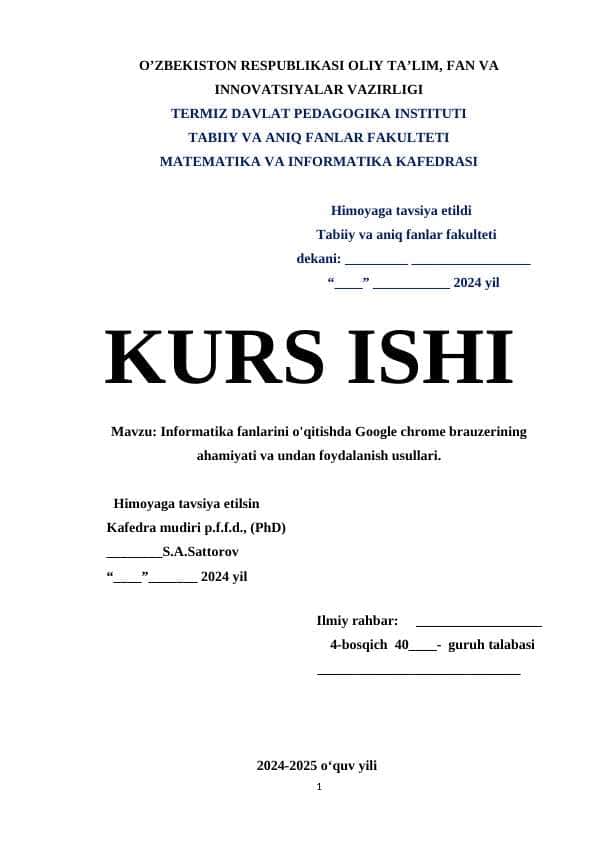 Informatika fanlarini o'qitishda Google chrome brauzerining ahamiyati va undan foydalanish usullari.