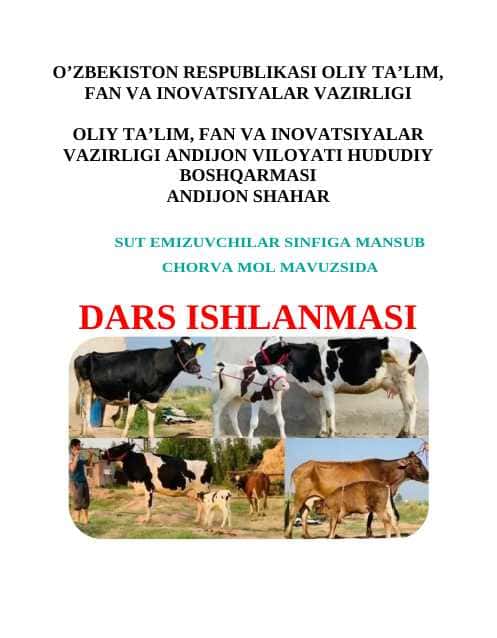 SUT EMIZUVCHILAR SINFIGA MANSUB CHORVA MOL MAVUZSIDA ishlanma