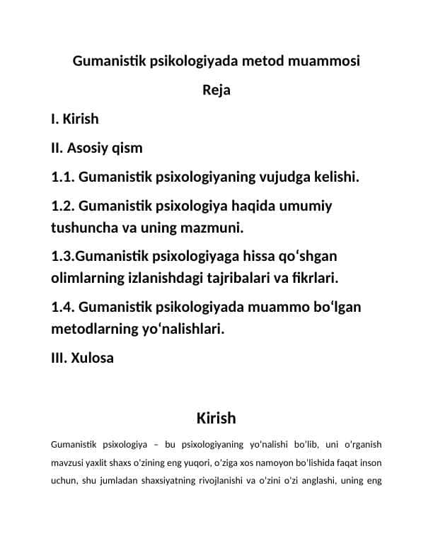 Gumanistik psixologiyada metod muammosi