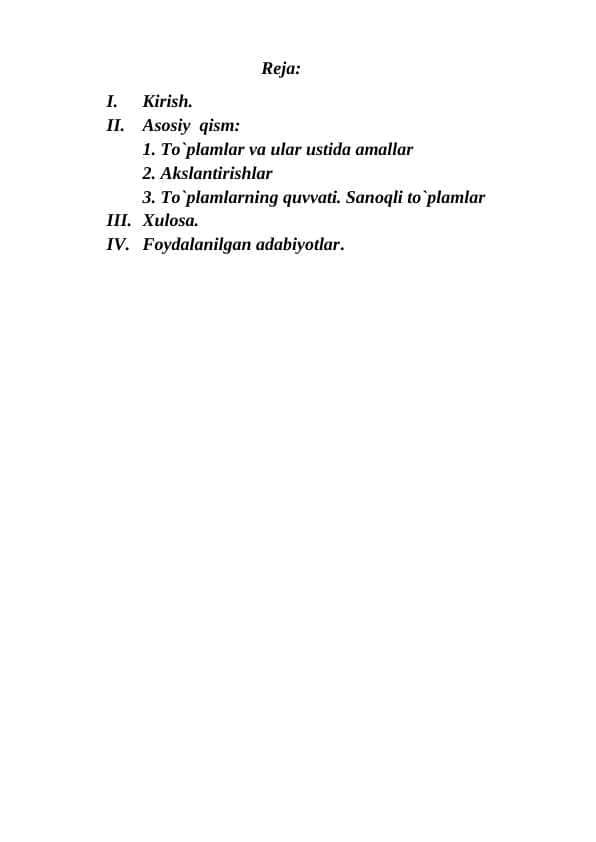 TO`PLAMLARNI AKSLANTIRISH VA UNING TURLARI