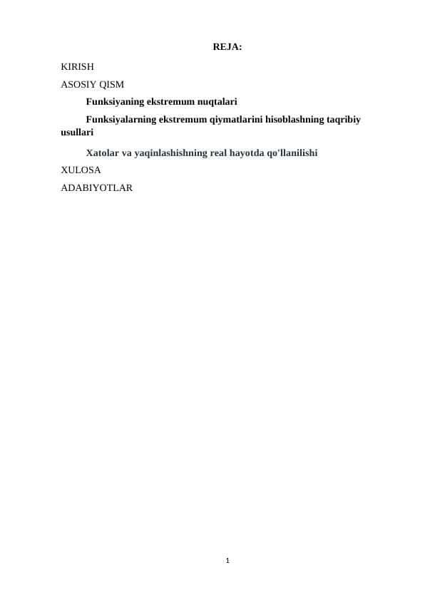 Funksiyaning ekstremum nuqtalari