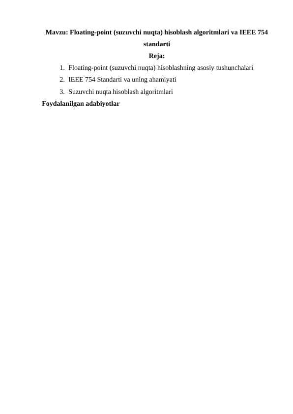 Floating-point (suzuvchi nuqta) hisoblash algoritmlari va IEEE 754 standarti
