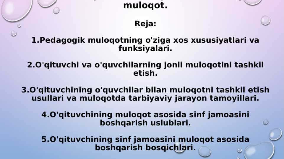 O'qituvchi va o'quvchi o'rtasidagi muloqot.