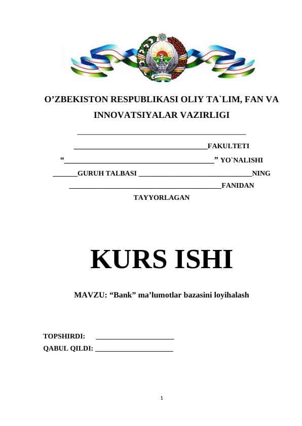“Bank” ma’lumotlar bazasini loyihalash