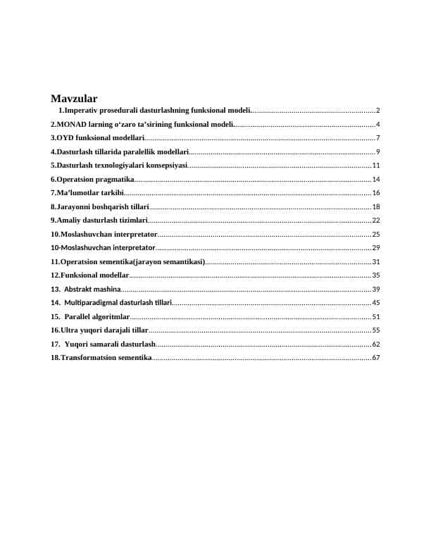 Dasturlash uslublari va paradigmalar fanidan mustaqil ishlar .Ma'lumotlar