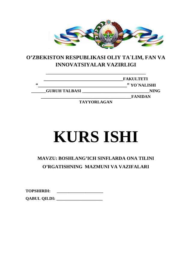 BOSHLANG’ICH SINFLARDA ONA TILINI O’RGATISHNING MAZMUNI VA VAZIFALARI