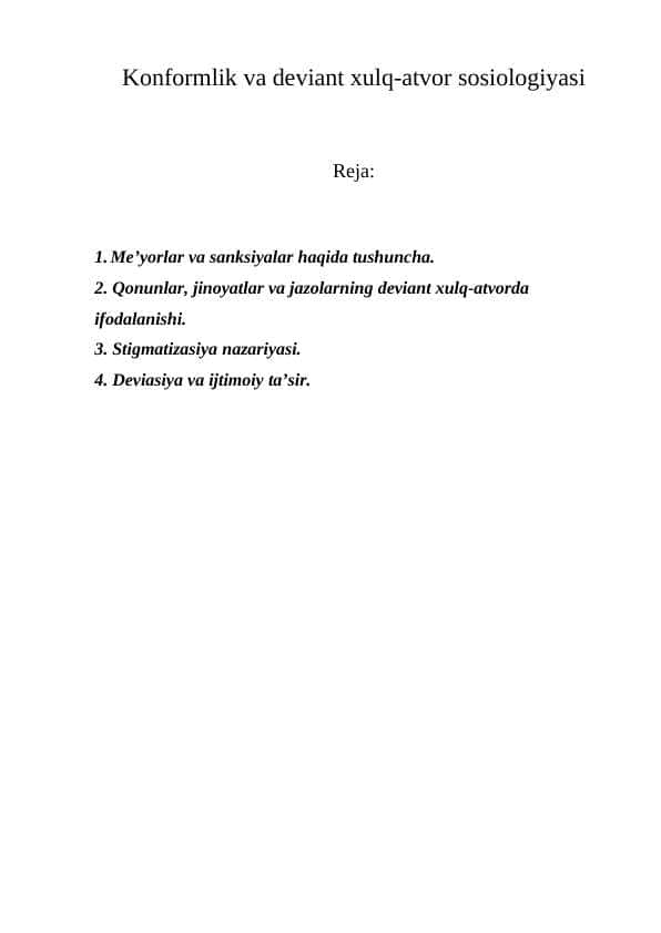 Konformlik va deviant xulq-atvor sotsiologiyasi