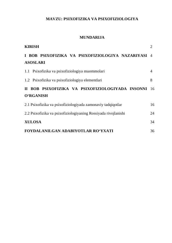 PSIXOFIZIKA VA PSIXOFIZIOLOGIYA