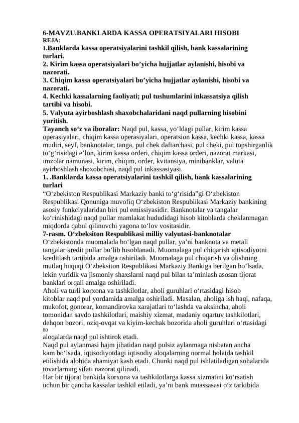 BANKLARDA KASSA OPERATSIYALARI HISOBI