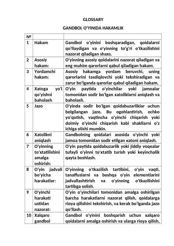 GANDBOL O'YINIDA HAKAMLIK