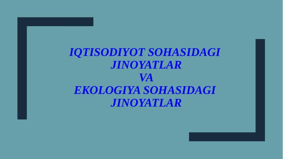 Iqtisodiyot va Ekologiya sohasidagi jinoyatlar