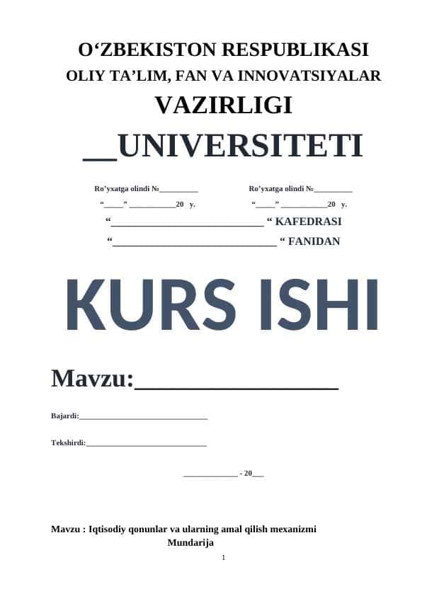 Iqtisodiy qonunlar va ularning amal qilish mexanizmi