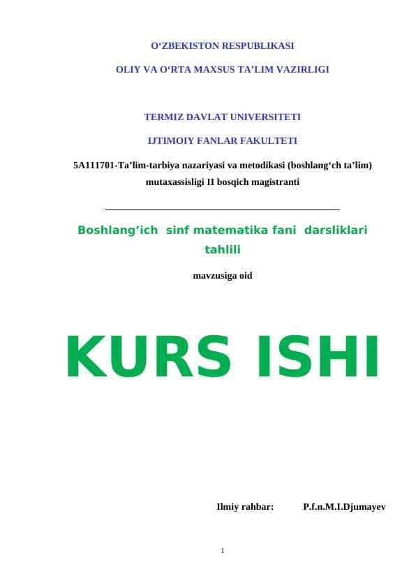 Boshlangʻich sinf matematika darsliklari tahlili