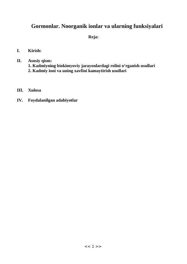 Noorganik ionlar va ularning funksiyalari - Kadmiy