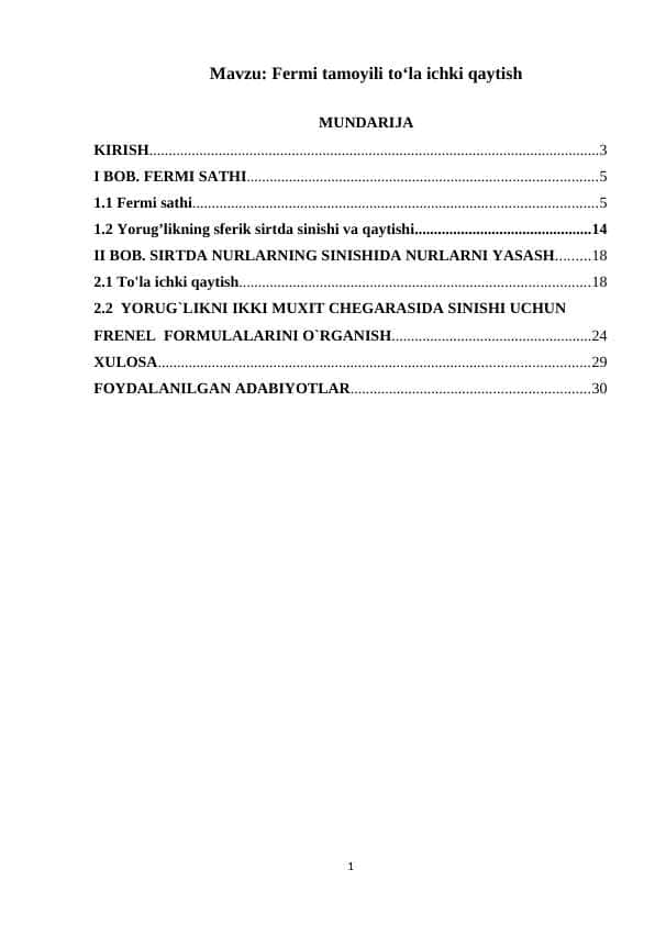 Fermi tamoyili to'la ichki qaytish