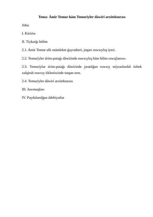 Ámir Temur hám Temuriyler dáwiri arxitekturası