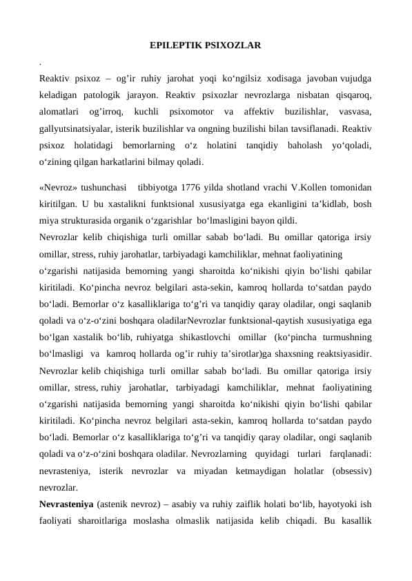 EPILEPTIK PSIXOZLAR